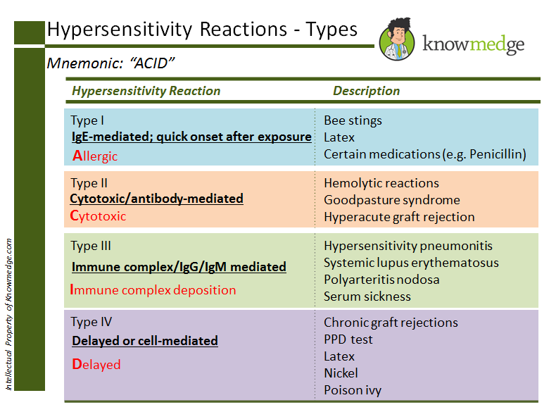 Medical Mnemonic: Types of Hypersensitivity Reactions - "ACID"