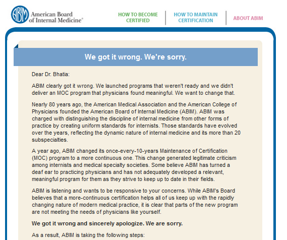 ABIM admits it screwed up on MOC requirements USMLE